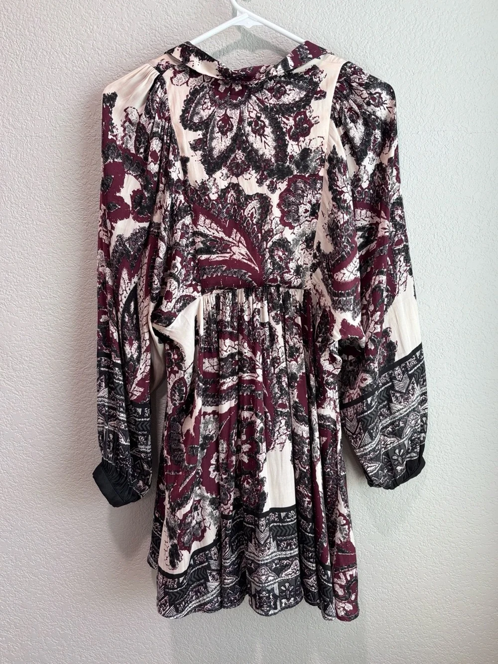 Free People Say You Love Me Bohemian Paisley Print Long Sleeve Mini Dress Small